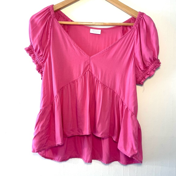 Abound Tops - Abound Fuchsia Blouse with Ruched Sleeves